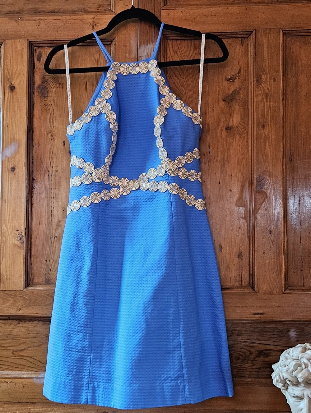 Vintage Lilly Pulitzer Blue Halter Mini Dress With Unique Gold Embellishment